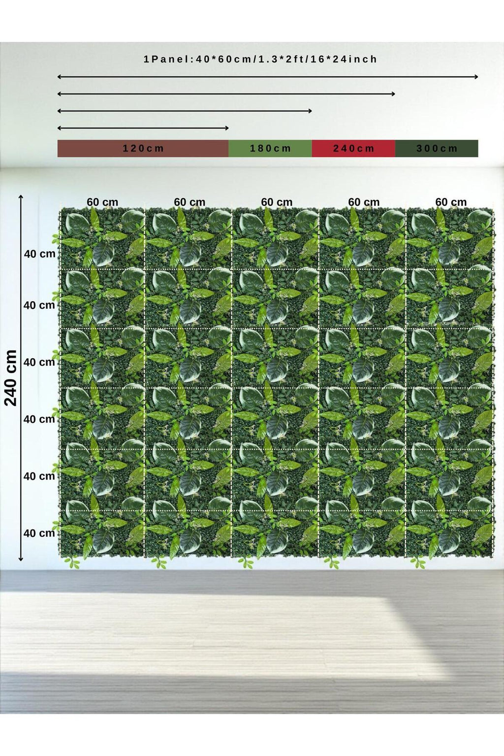 Geniş Yapraklı Yapay Duvar Paneli 40x60 – Dikey Bahçe & Dekoratif Çiçek Paneli