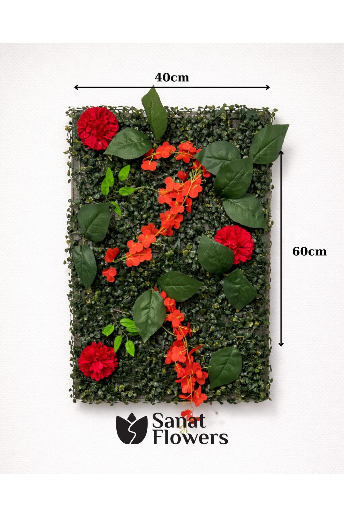Kırmızı Güllü Yapay Çiçek Panel 40x60 cm Canlı Dikey Bahçe Duvar Dekoru