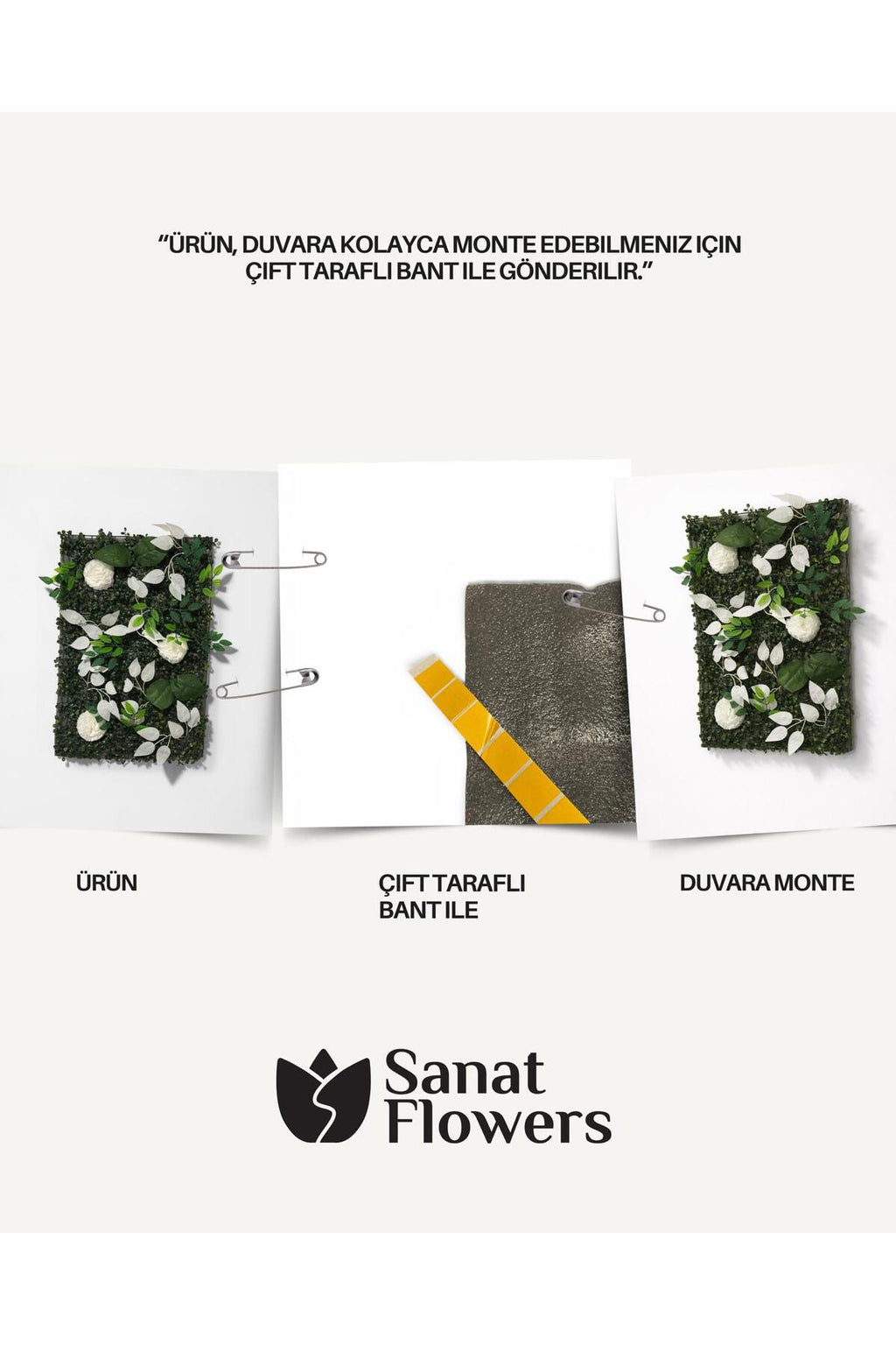 Dekoratif Beyaz Yapay Çiçek Duvar Paneli 40x60 - Pratik Montaj