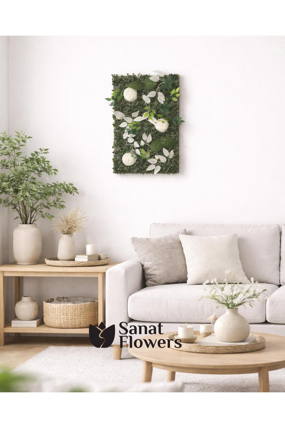 Dekoratif Beyaz Yapay Çiçek Duvar Paneli 40x60 - Pratik Montaj