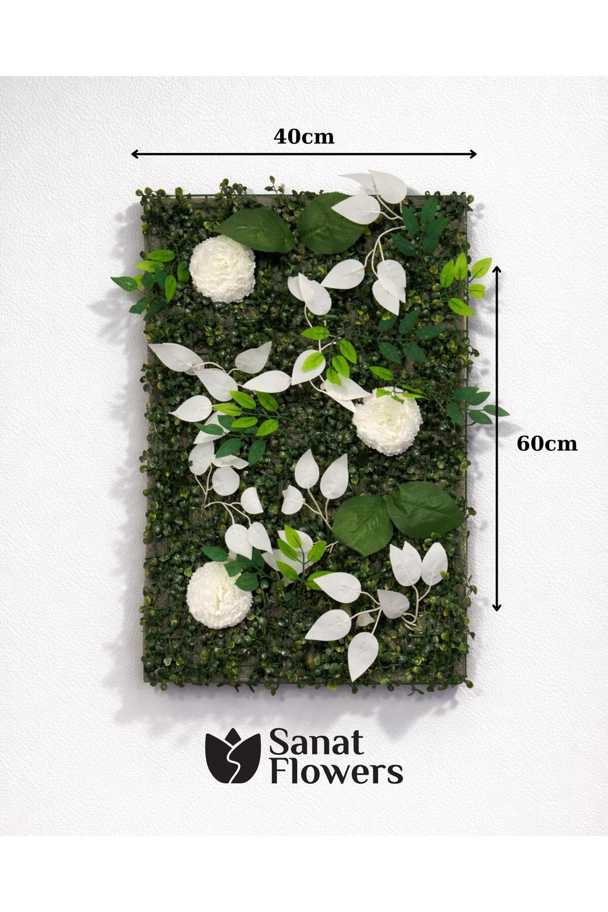 Dekoratif Beyaz Yapay Çiçek Duvar Paneli 40x60 - Pratik Montaj