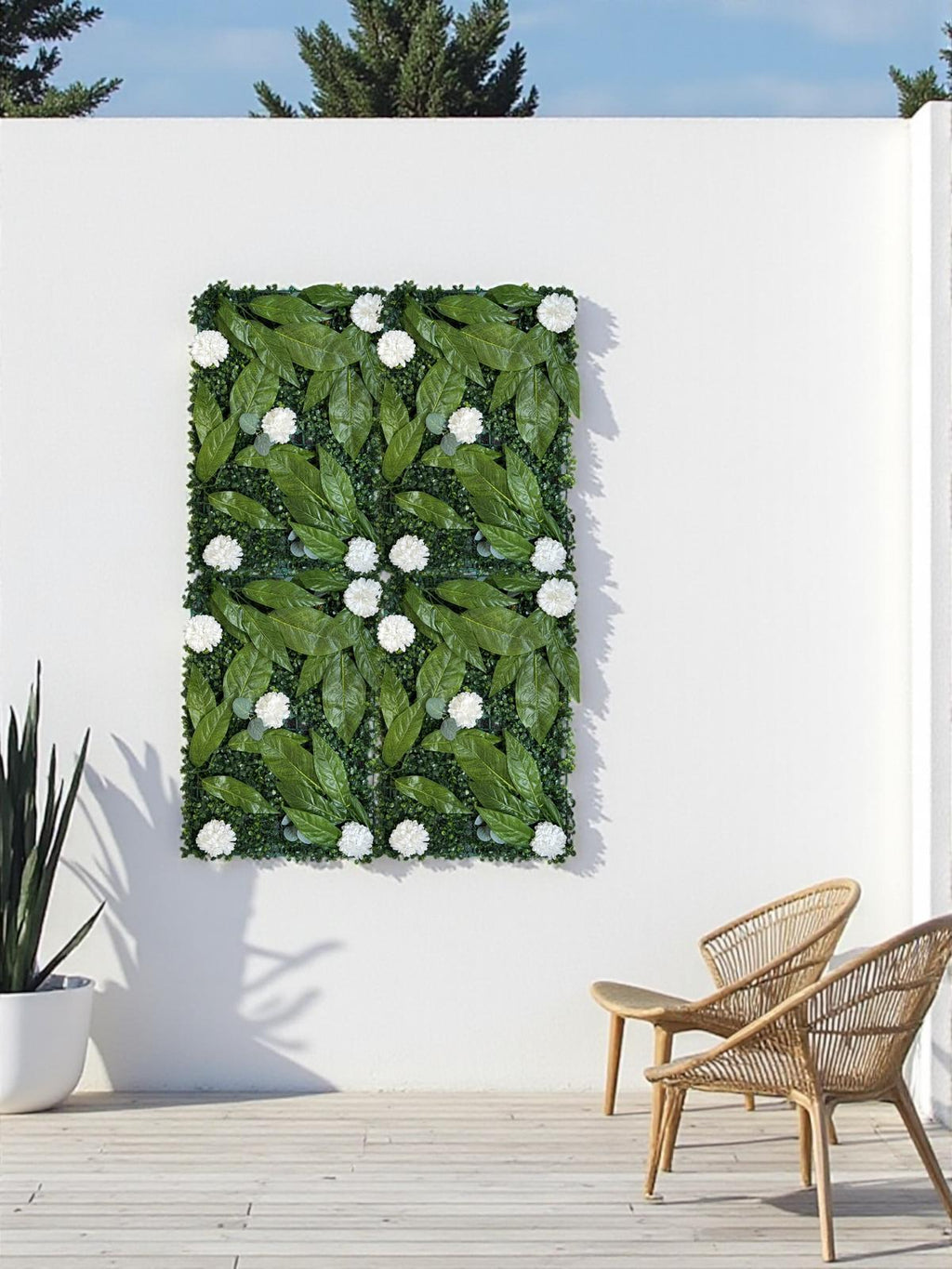 Beyaz Çiçekli Yapay Duvar Paneli 40x60 – Dekoratif Dikey Bahçe & Duvar Kaplama