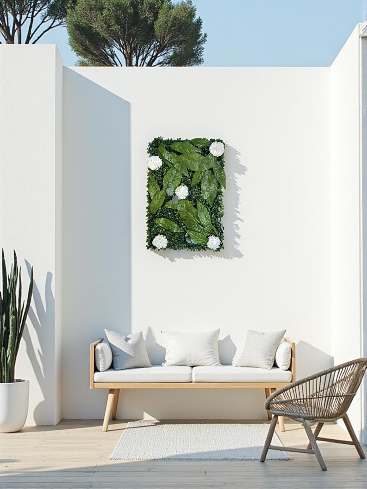 Beyaz Çiçekli Yapay Duvar Paneli 40x60 – Dekoratif Dikey Bahçe & Duvar Kaplama