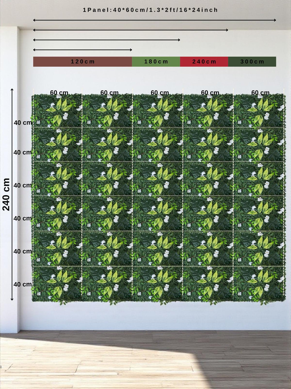 Beyaz Çiçekli Yapay Yaprak Duvar Paneli 40x60 – Dikey Bahçe Dekoru