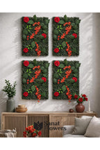 Kırmızı güllü yapay çiçek panel, 40x60 cm canlı görünümlü dikey bahçe duvar dekoru.