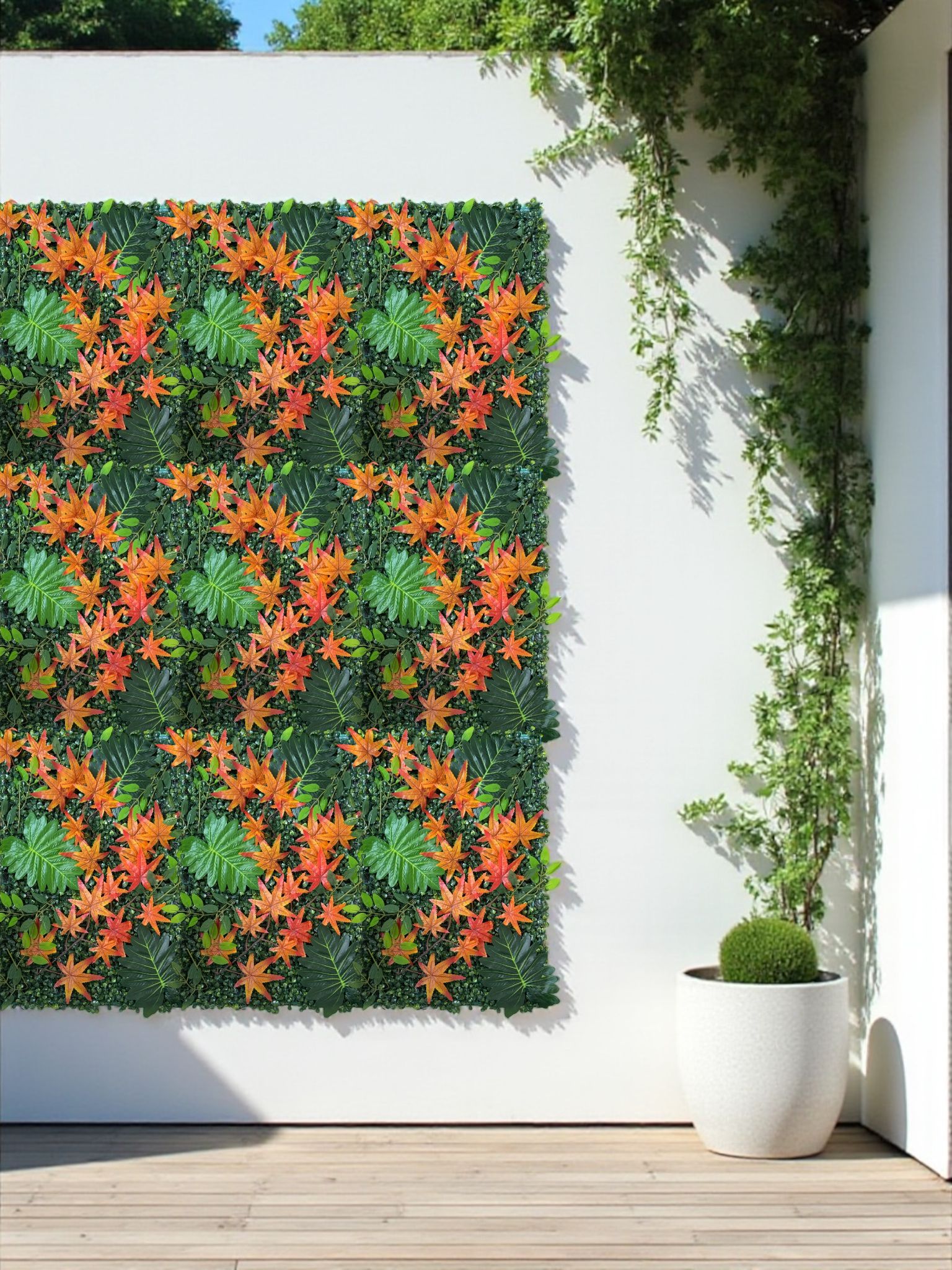 Turuncu Yapraklı Yapay Dikey Bahçe Paneli 40x60 – Sonbahar Temalı Duvar Kaplama Çiçek Paneli