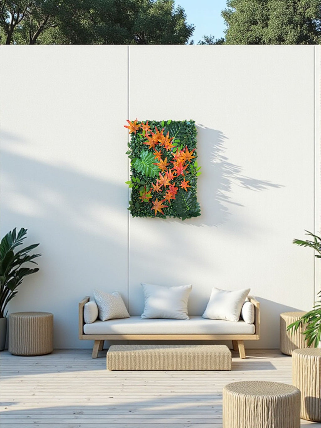 Turuncu Yapraklı Yapay Dikey Bahçe Paneli 40x60 – Sonbahar Temalı Duvar Kaplama Çiçek Paneli